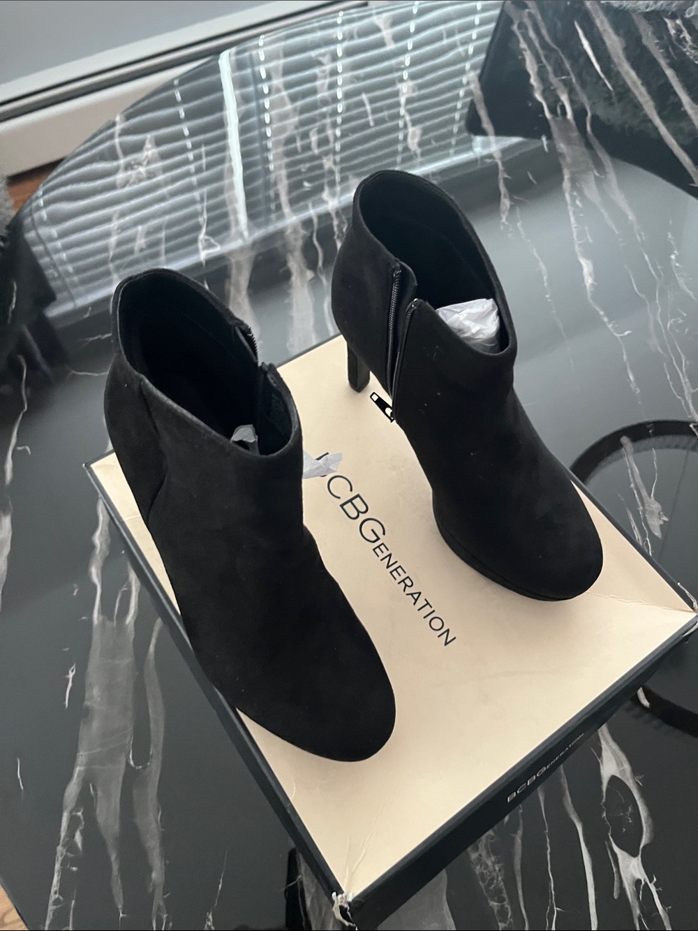 BCBGeneration Black Suede Side-Zip Ankle Booties